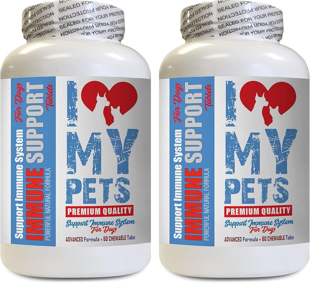 Îmi IUBESC PETS LLC Vitamine imune pentru câini - Suport imun pentru câini - Booster - PET sănătos - Supliment - Sistemul imunitar pentru câini - 120 de tratamente (2 sticle)