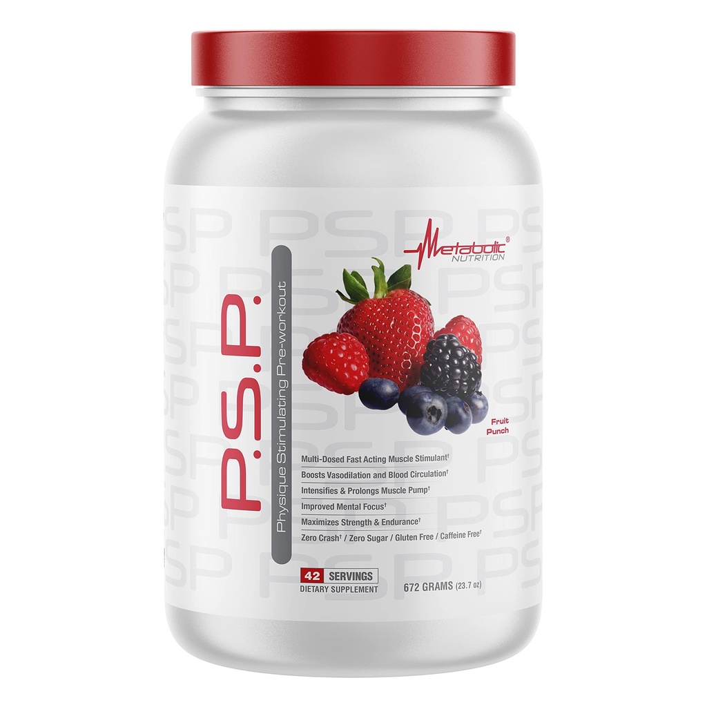 Metabolic Nutriție P.S.P. Fizique Stimularea PreWorkout 672g Zero Sugar Cafeina gratuit (Frut Punch)