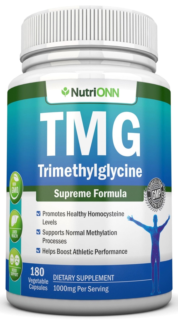 TMG Trimethylglicine Supliment - 1000 mg - 180 Capsule - Premium Betaina pură Anhidru - Suportă Homocisteina normală și nivelurile tensiunii arteriale - Promovează procesele de metilizare - Formula non-GMO
