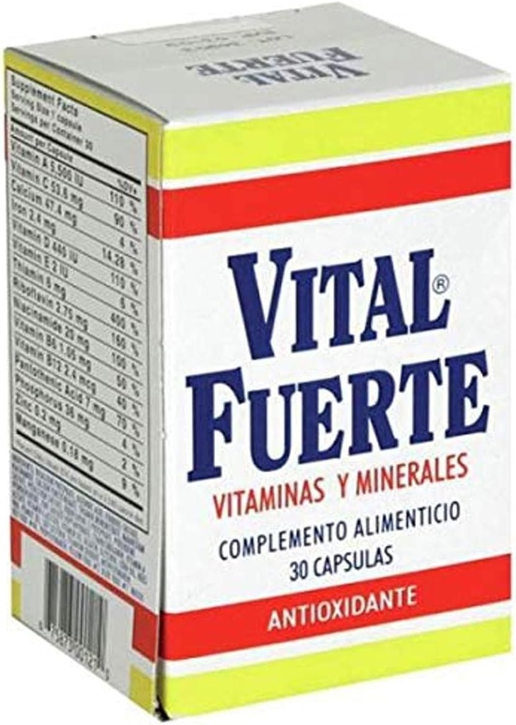 Vital Fuerte, Vitamins and Minerals Supplement, 30 Capsules, Bottle.