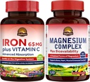 Vitalitown Magnesium Complex Supplement 500mg & 65mg Iron Supplement for Women Men, for Sleep, Muscle, Blood Building & Energy Improvement
