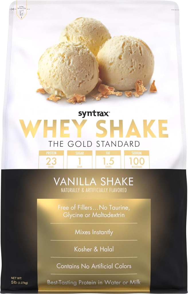 Syntax Nutrition Whey Shake, Rece Filtrate și nedenaturate pulbere de proteine Blend, Vanilla Shake, 5 lbs - cu pete de fasole de vanilie reale