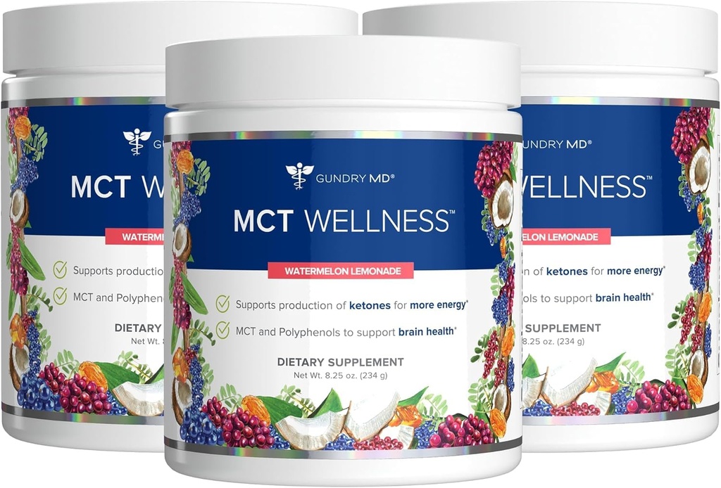 Gundry MD MCT Wellness Powder pentru a sprijini energia, producția de cetone și sănătatea creierului, Keto Friendly, Sugar Free (90 de zile de aprovizionare, pepene verde limonadă)