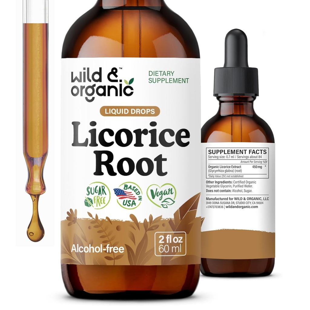 Tinctură de lemn dulce sălbatic și organic - suport digestiv - picături de extract de rădăcini de lemn dulce pur - Glycyrrhiza Glabra - Vegan, Sugar & Alcool - 2 fl oz