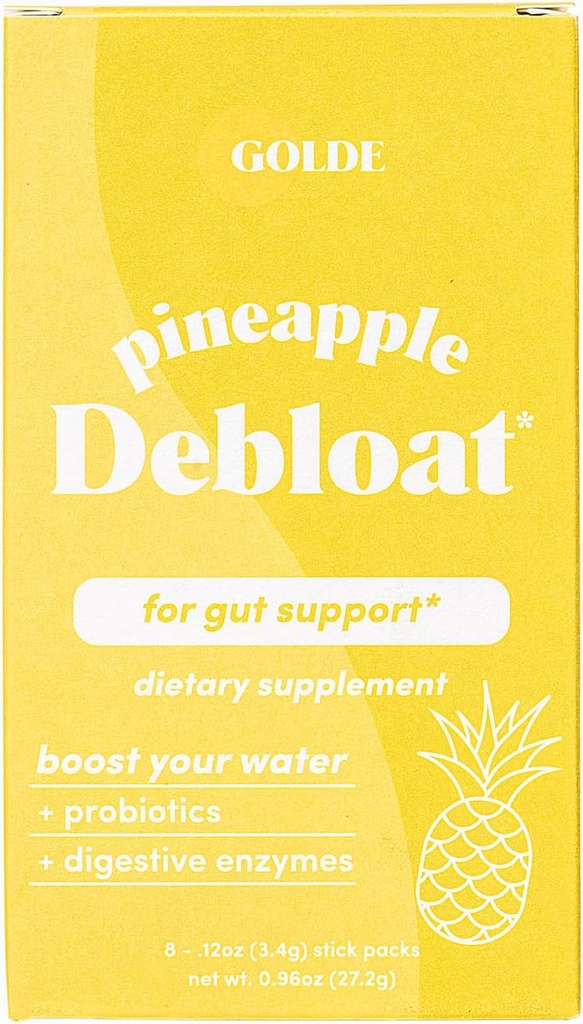 Golde Ananas Debloat - Supliment probiotic pentru ajutor natural Bloat și Echilibrul Digestiv de durată - Vegan, Keto, Low-Sugar - 8 Serviri