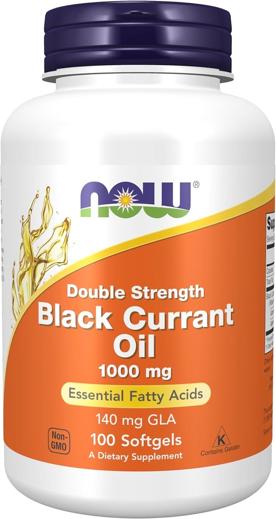 NOW Foods Supplements, Black Currant Oil 1000 mg Double Strength with 140mg of GLA (Gamma-Linolenic Acid), 100 Softgels