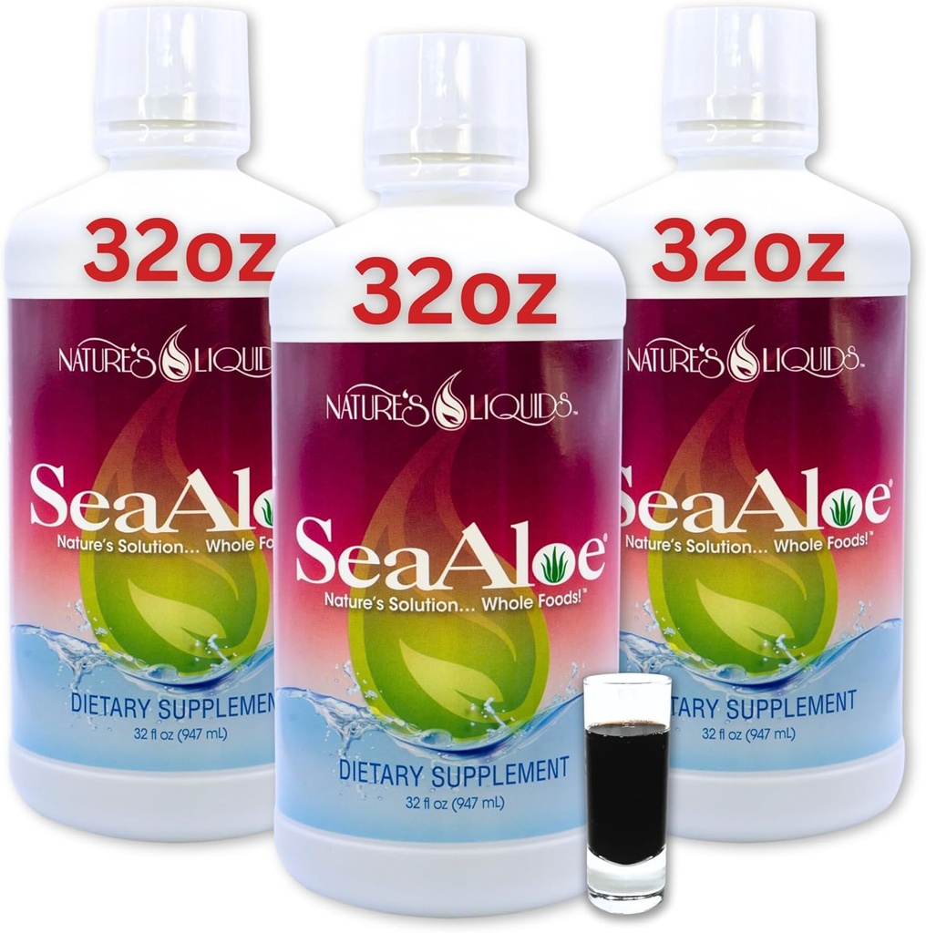 Lichide ale naturii Aloe Vera Juice Oceanic Elixir - Blend botanica proprie pentru tiroida, Digestie si Suport Imun, 32oz (Pachet de 3)