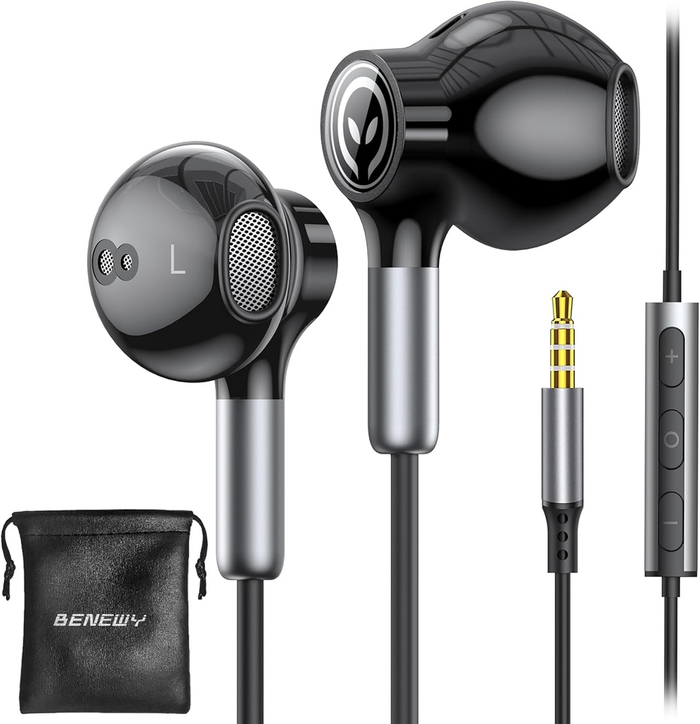 BENEWY Cască cu fir cu Microfon, Căști cu fir în-Ear, Control volum, Bas puternic și Audio Clear, 3.5mm Jack Earbuds pentru iPhone, iPad, Laptop, Computer, MP3