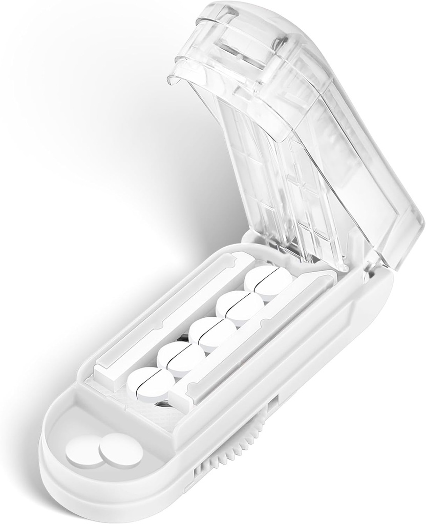 DUBSTAR Pill Cutter Splitter pentru pastile mici și mici, cuttere pastile multiple pentru pastile mici sau mari, Splitter Pilula reglabil cu dispozitiv de centrare și Garda de Blade pentru tablete multiple (Clear White)