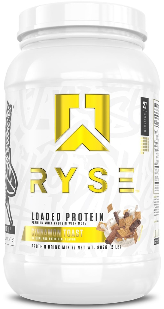 Pulbere de proteine încărcate RYSE - Scorțișoară Toast - 25g Proteine izolate și concentrate cu fibre prebiotice și MCT- Carb scăzut, zahăr scăzut, Digestive-Friendly - 27 Serviri / 2 lb Tub
