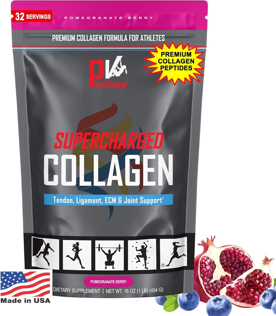 PhysiVantage Supercharged Colagen Peptides Powder - Hidrolized Colagen for Joint, Tendon, Ligament, & Skin Health Support - rodie, Keto, Paleo, 16oz 