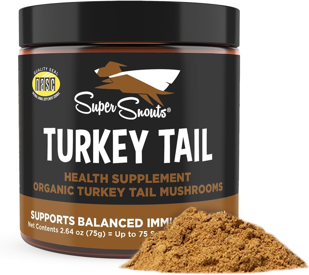 Super Snouts Turcia Tail Mushroom Supliment pulbere pentru câini și pisici (2,64 oz) - Organic, Made în Statele Unite ale Americii Antioxidant și suport inflamație, Suport imun