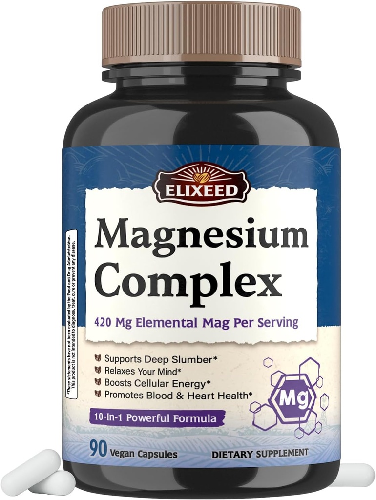 Complex de Magneziu Chelated Supliment 960mg Per Serving, 10 Forme, Magneziu Glycinate, Citrate, Malate, Taurate & More, Suport Sleep & Energy, Absorbție ridicată, 90 Vegan Caps