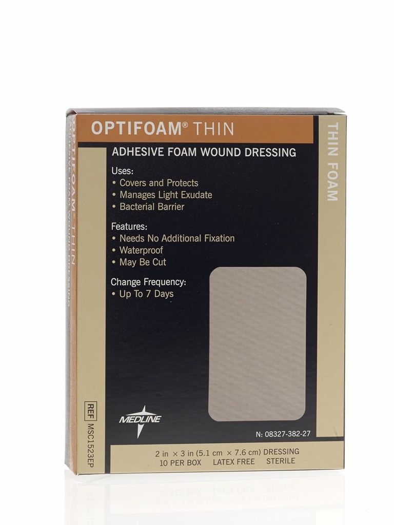Medline Optifoam Thin Dressings adeziv, 2" x 3" (Pachet de 10)