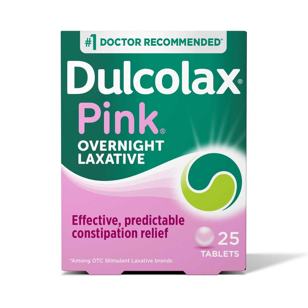 Dulcolax Pink Stimulant Laxative Tablete, Overnight Laxative, Predictable & Eficient Constipation Relieves, Relieves String & Bloating, Bisacodyl 5 mg, 25 Count