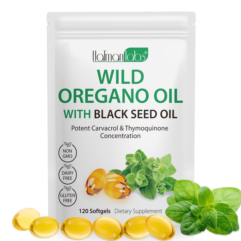 Ulei de Oregano cu ulei de semințe negru, Oregano Organic Oil Softgels, Capsule de ulei Oregano Organice, Non-GMO, Gluten Free,120