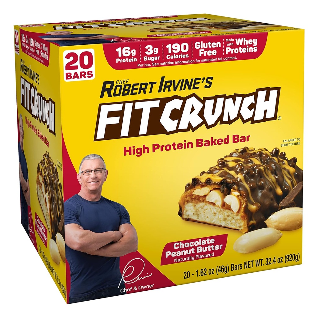 Batoane de proteine FITCRUNCH, pachet de dimensiuni Snack, Gluten gratuit, Made with Whey Proteine (20 Snack Size Bars, Unt de arahide)
