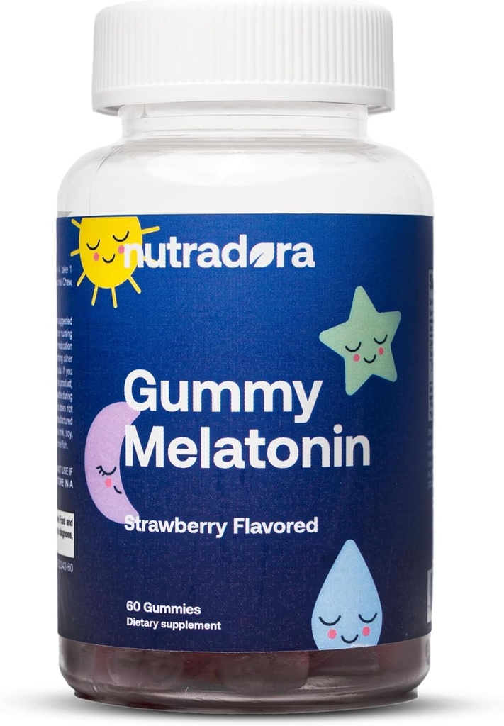 Melatonina Copii Gumiile de somn - Gumiile de somn pentru copii si adulti Ajuta la reglarea somnului, a ciclului de veghe, relaxare, cresterea excelentei somnului, aroma de capsuni, Made in USA, 60 Gummies