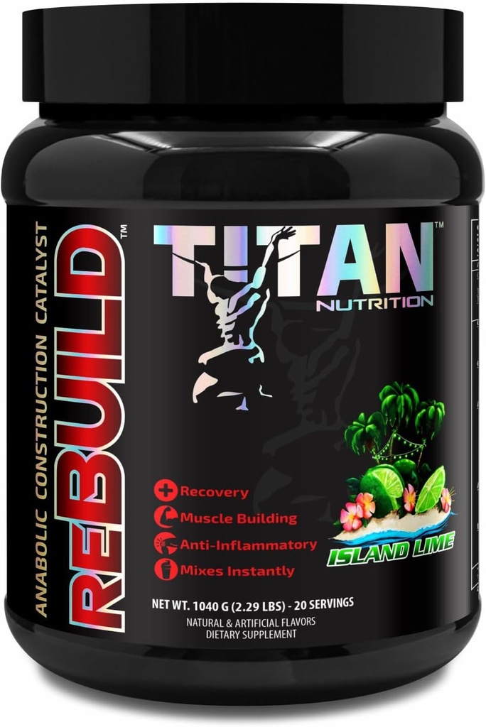 Titan Nutritie Reconstrui - Post Workout Recovery Ignitor cu Cluster Dextrin, Creatine, BCAA's (Island Lime, 20 Servings)