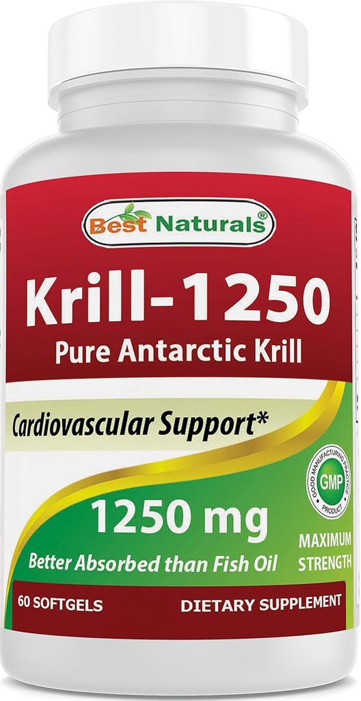 Cel mai bun Naturals Pure Antarctica ulei Krill 1250 mg (Putere Triplă) cu Omega-3s EPA, DHA și Astexanthin 60 Softgels