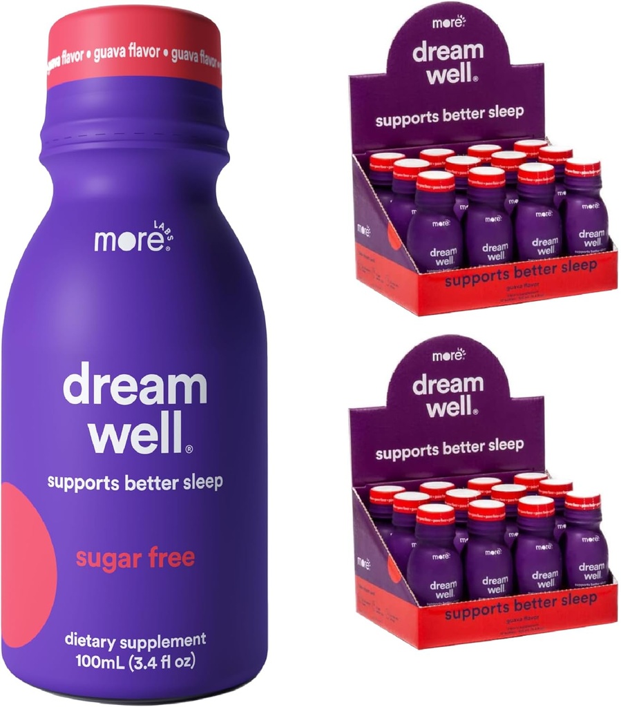 Mai multe Labs Dream Well, 5MG Melatonin Holistic Sleep Drink Solution, Non-Habit Forming with 5HTP, Lemon Balm, Jujube Seed, Glicină (Pachet de 24)