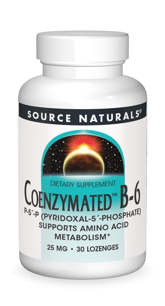 Sursa Naturals Coenzimated B-6 25mg P-5 Pyridoxal-5 Fosfat Fast-Action, rapid dizolvare Sublingual Vitamina Suporturi Amino Acid Metabolism - 30 Lozenges
