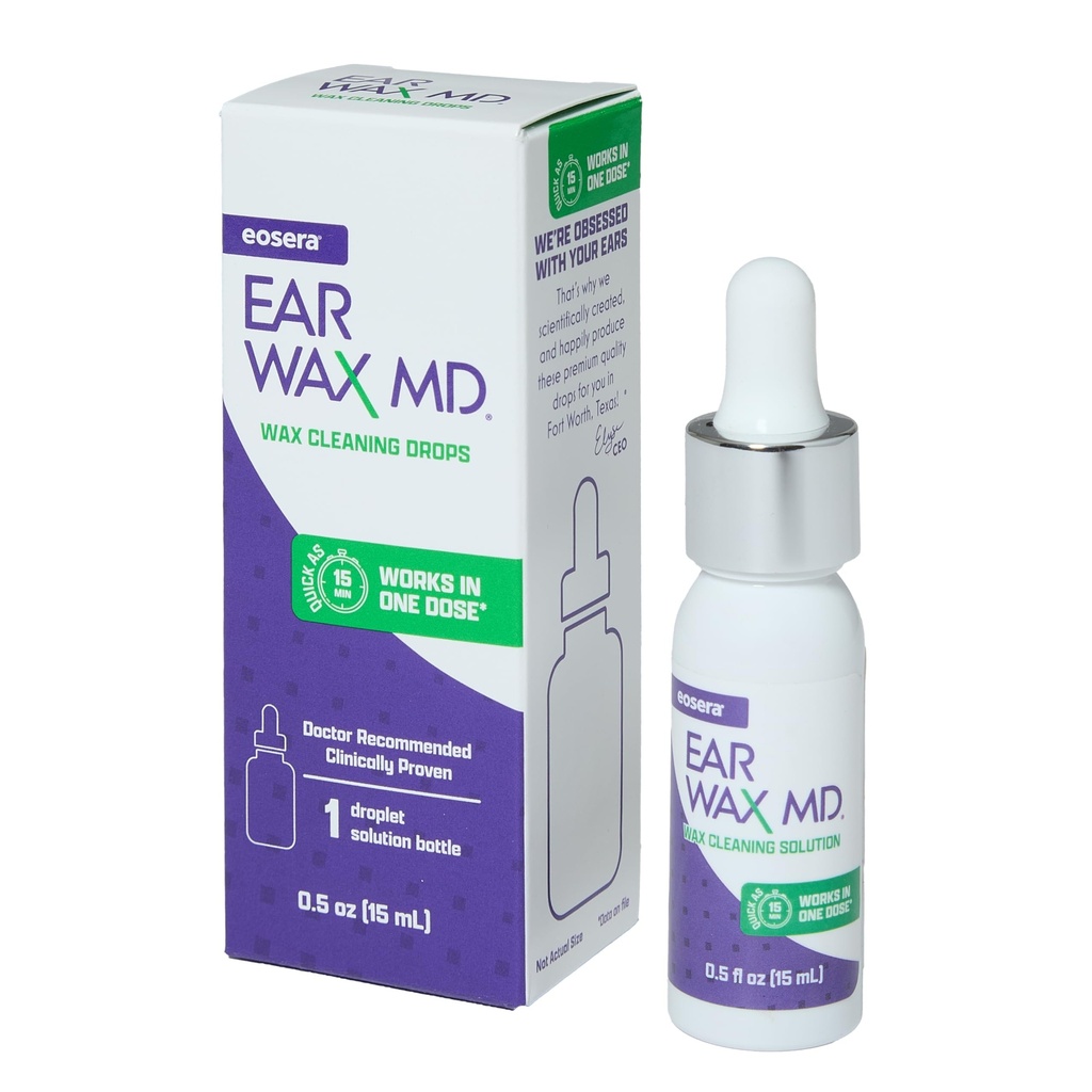 eosera® Ear Wax MD® - Drops de îndepărtare a cerbii urechii - Distruge și dizolvă ceara urechii în doar 1 tratament - Medic recomandat și dovedit clinic - Gentle & Safe - 15-ml