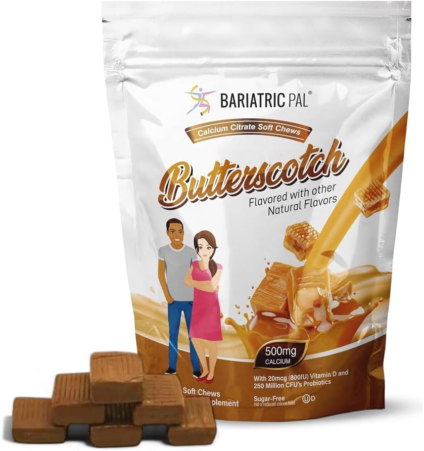 BariatricPalCitrat de calciu fără zahăr Chews Soft 500 mg cu vitamina D & Probiotice 
