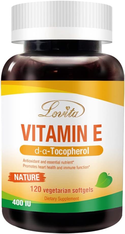 Lovita Vitamina E 400 UI Softgels, Vitamina naturala E 268 mg (ca D Alpha Tocopherol), Vitamina Vegan E pentru piele sanatoasa, par, Nails & Immune System Support, 120 Vegetarian Softgels