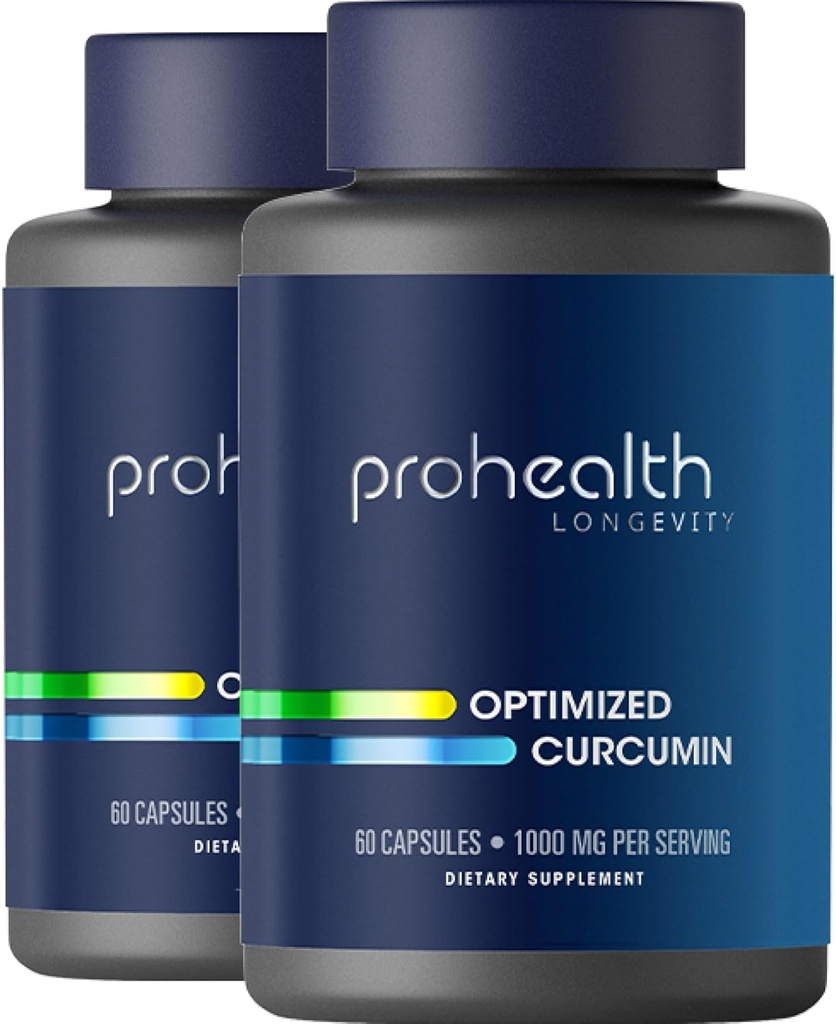 ProHealth Turmeric Curcumin Supliment: 285 Times More Biodisponibile - Dezvoltate de neuroștiincioși. 1000 mg Extract concentrat Longvida Curcumin Per Serving (60 X 500 mg capsule/Bumbac) 2 Ambalaj