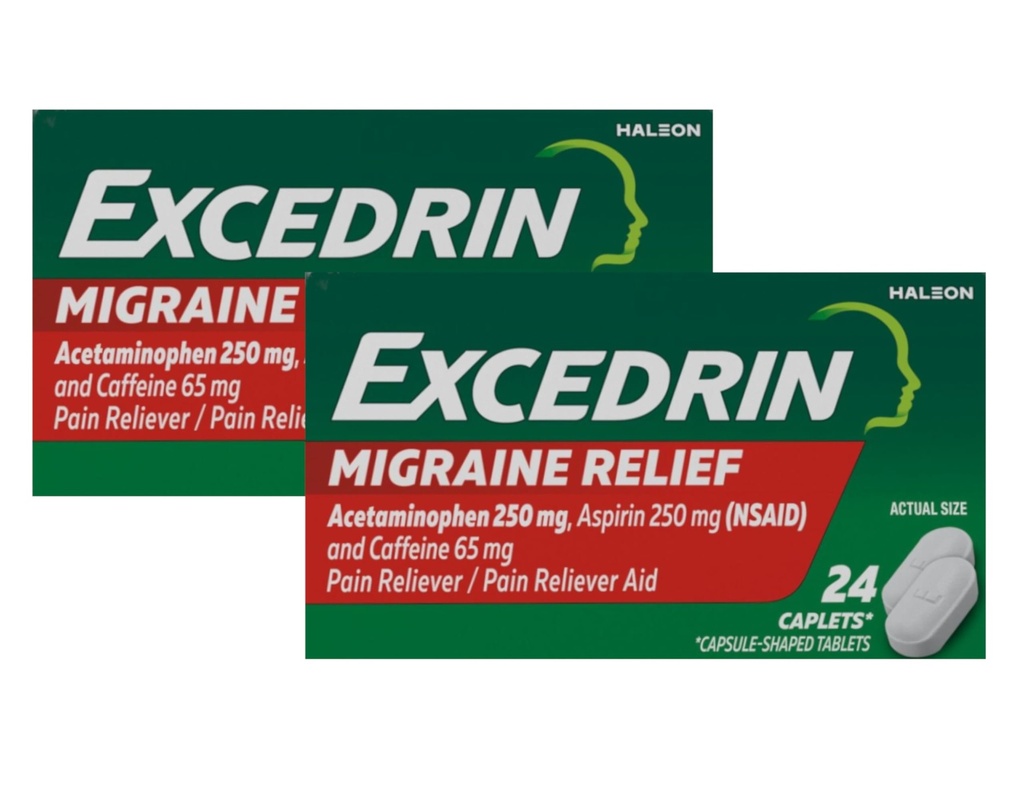 Excedrin Migrene Pain Reliever Caplets, 24 Count (Pachet de 2)