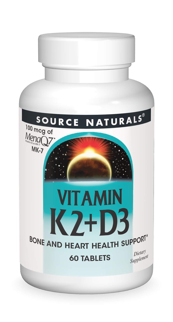 Naturals sursă Vitamina K2 + D3 Bone & Heart Health Complex - 400 UI vitamina D3 & 100 mcg Vitamina K2 (MK-7) cu calciu - 60 comprimate