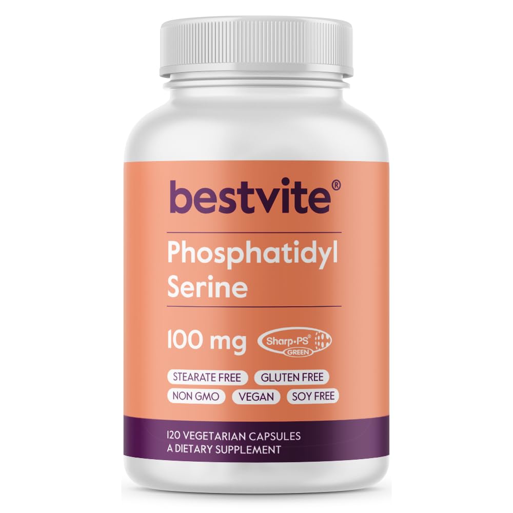BESTVITE Fosfatidilserină 100mg per capsulă (120 capsule vegetariene) cu Sharp-PS® verde - patentat și testat clinic - Stearate gratuit - Soy Free - Gluten gratuit - Vegan - Non OMG