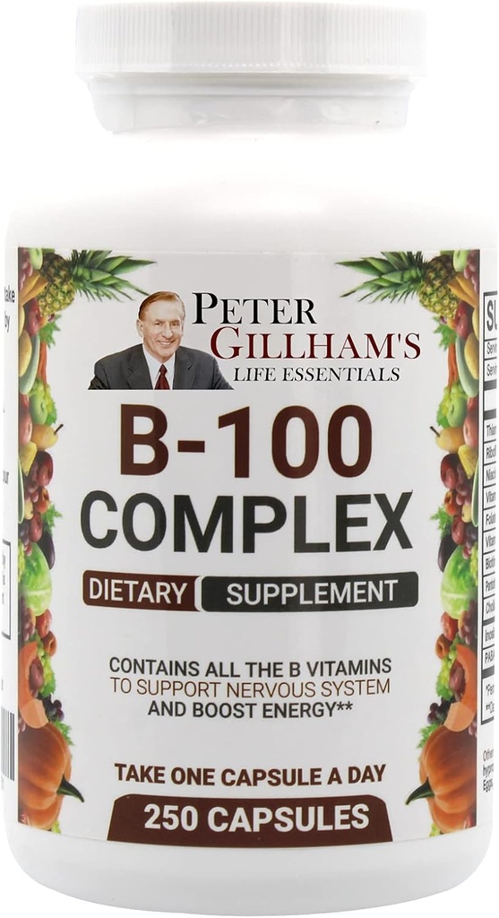 Balanced Vitamina B Complex 100mg 250 capsule, energie și suport metabolic. Conține toate vitaminele B Peter Gillham's Life esențiale,