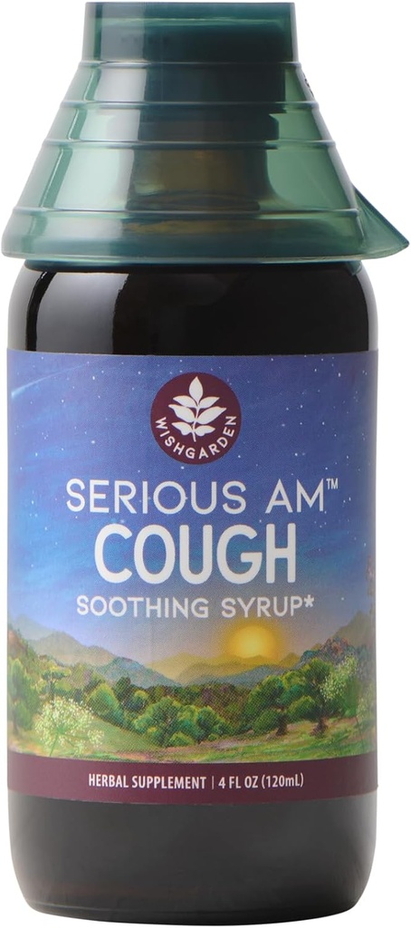 WishGarden Herbs Serious Cough AM Soothing Syrup - Natural Herbal Zilnic non-Drowsy Cough Supressant pentru adulții cu Elderberry Calms Cough Reflex, Normalizes Mucus Production, Deschide piept, 4oz