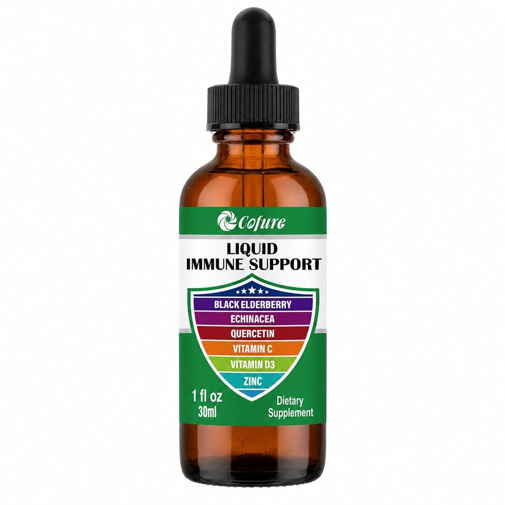 Zinc Querbetin Vitamina C D3 Suport imunitar lichid cu Echinacee organic Elderberry, Immune Defense Drops Supliment pentru adulți- Vegan, non-GMO, Gluten gratuit - 1 Fl Oz