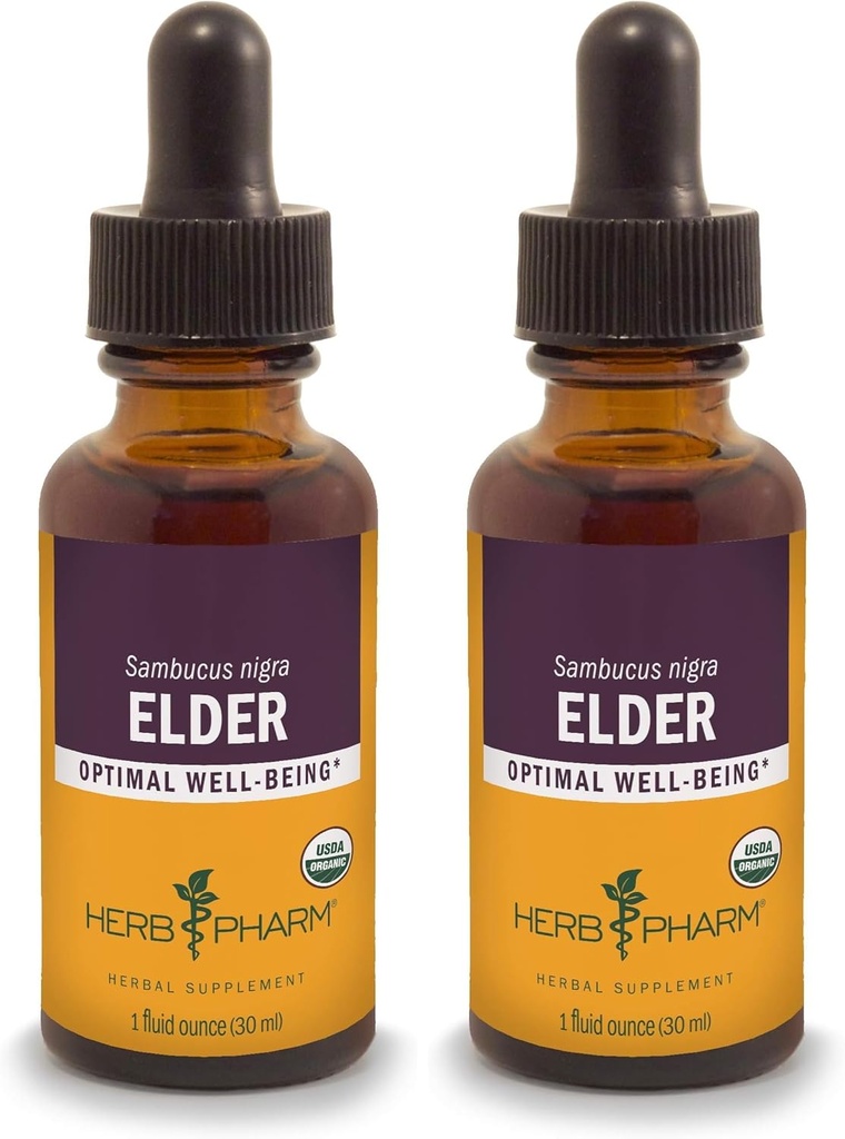 Herb Pharm Certified Organic Elder lichid extract - 1 Ounce (Pachet de 2)