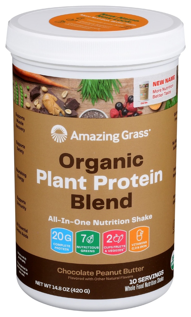 Amazing Grass Organic Plant Proteine Blend: Pudra de proteine din Vegan, New Proteine Superfood Formula, All-In-One Nutrition Shake with Beet Root, Chocolate Peanut Butter, 10 Servings, 14,8 Ounce (Pack of 1)