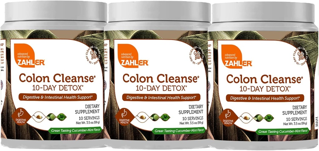 Zahler Colon Cleanse 10-Day Detox Cleanse - Castravete menta aroma - Herbal Digestive Wellness - Colon Cleanser & Detoxifiere pentru Bowel Movement, Body Detox, Digestion Aid for Women and Men - 3.5 oz (3 Pack)