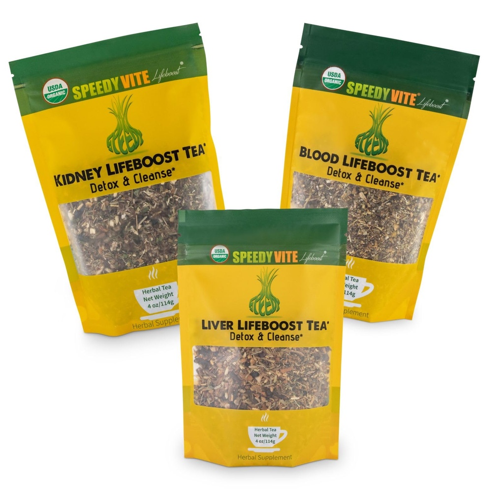 Ceai Speedyvite Total Detox & Cleanse Combo: Blood Cleansing Tea 4oz + Rinichi Bladder Ceai 4oz + Ficat Detox Ceai 4 oz Supliment natural de plante