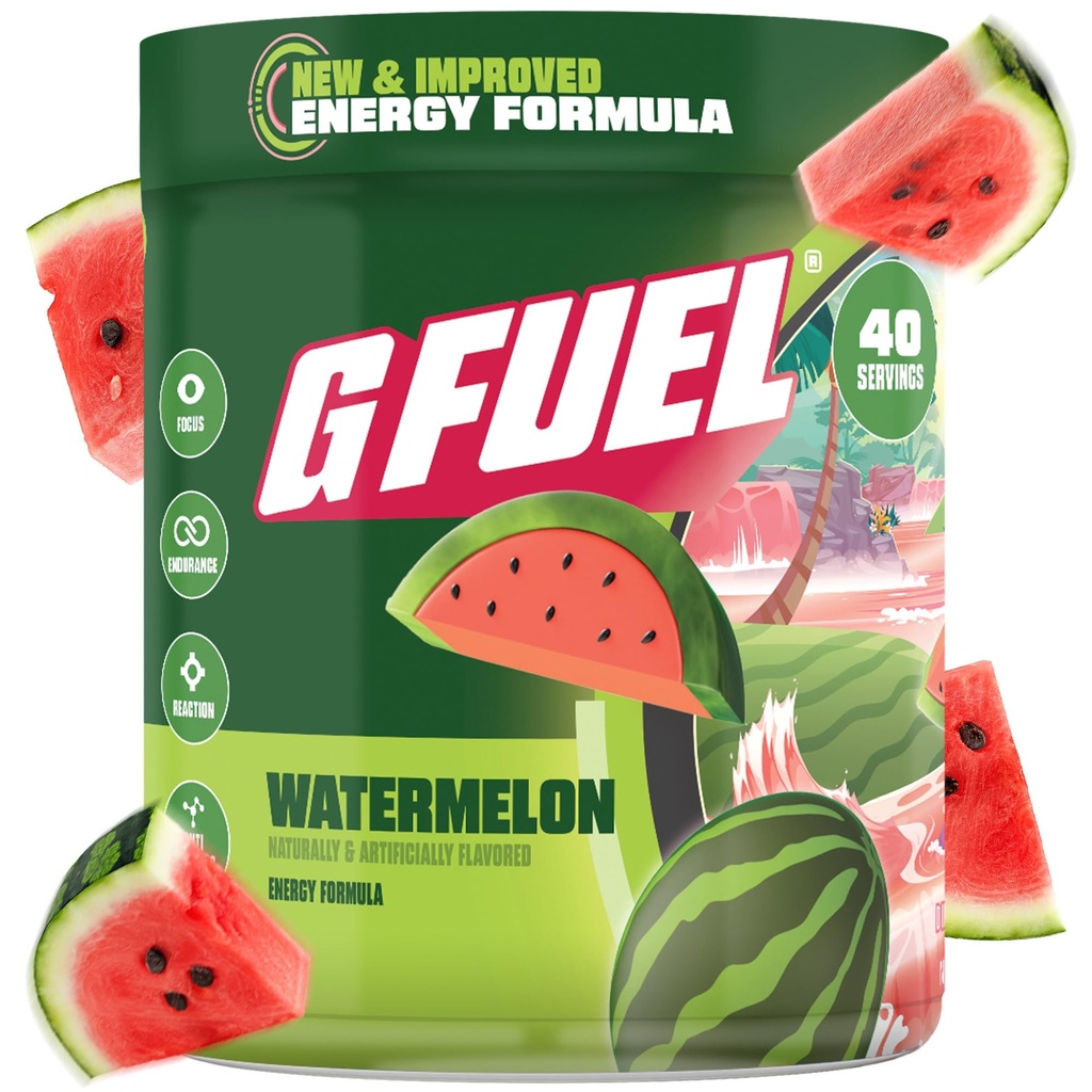 G combustibil Pepene verde Energetic Drink Powder, Pre Workout Cafeină Mix pentru Gaming, Zahăr Free Focus Amino, Vitamină + Antioxidanți, 9,9oz (Watermelon, 40 Serviri)