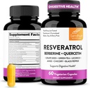Sandhu's Resveratrol with Berberine for Gut Health | Digestive Supplement for Women & Men | Green Tea, Star Anise, DGL, Grape Seed Extract & Quercetin | Eases Bloating | 60 Capsules (Pack of 1)