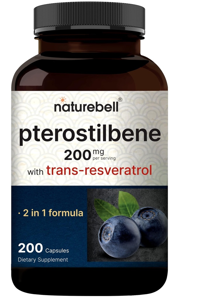 Pterostilbene cu 98% Trans-Resveratrol, 200 mg Per Serving, 200 Capsule 