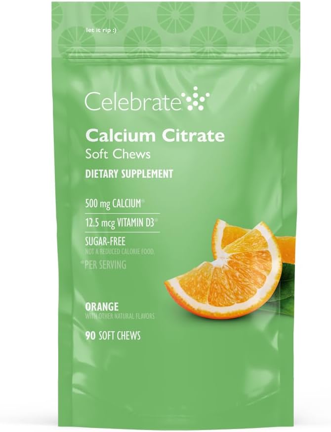 Celebraţi vitaminele Bariatric 500 mg Citrat de calciu Soft Chews cu 500 UI vitamina D3 