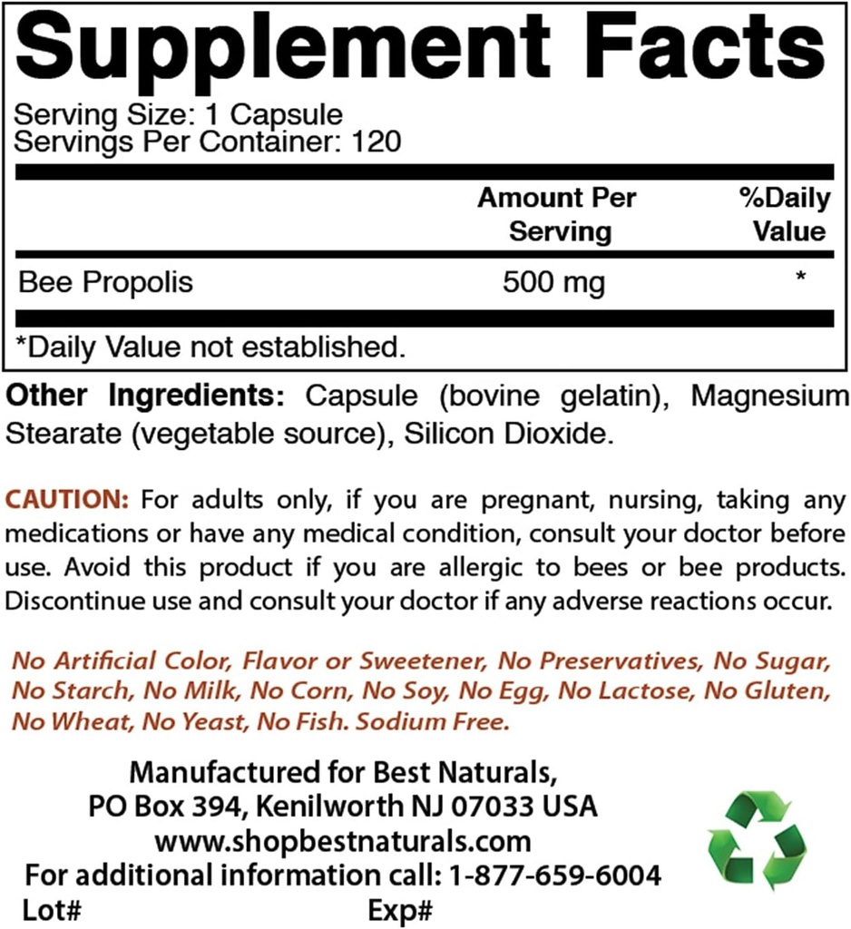 Cel mai bun Naturals Bee Propolis 500 mg & Oxid de magneziu 500 mg