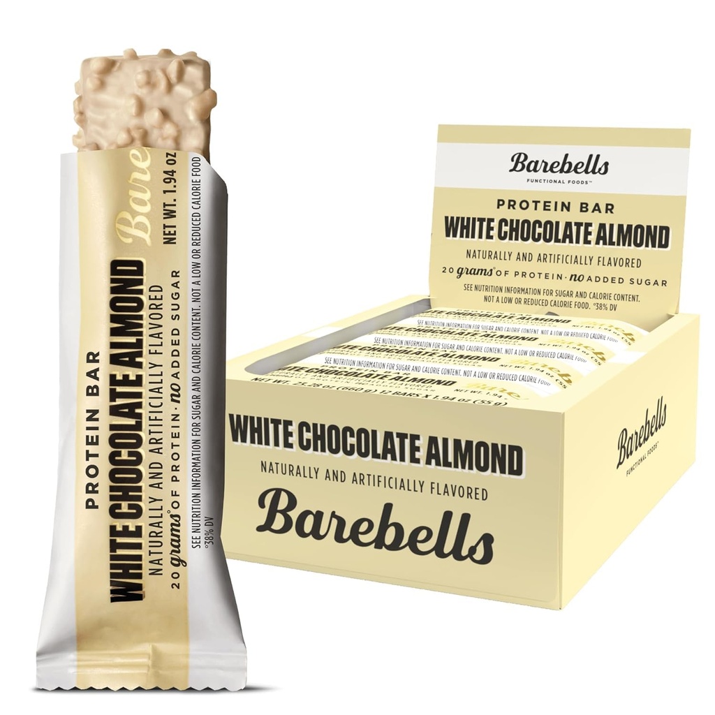 Barebells Proteine Baruri White Chocolate Almond - 12 Conte, 20g High Proteine Treats - Chocolate Nutrition Bar cu 1g Total Sugars - On-The-Go Breakfast sau post-Workout Snack