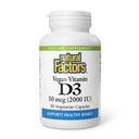 Factori naturali Vitamina Vegan D3 2000 UI - Susţine sănătatea osoasă şi imună - Colecalciferol pe bază de plante - Capsule vegetariene - 90 capsule (90 Servings)
