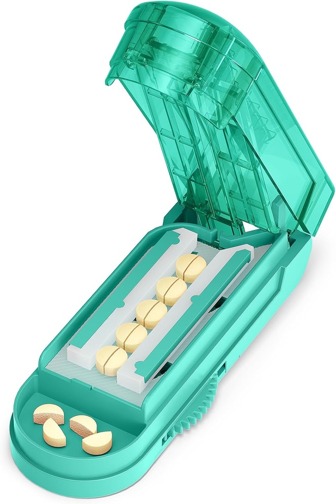 One PIX Pill Cutter Splitter pentru pastile mici și mici, Cutter medicament pentru tăierea pastile multiple la un moment dat în jumătate, Se taie pentru Pilula mici sau mari cu lama de oțel inoxidabil ascuțite ascunse, Cyan