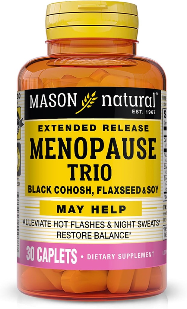 Mason Natural Menopause Trio: Black Cohosh, Flaxseed, & Soy (Extended Release) - May Allevate Hot Flashes & Night Sweats*, Supports Healthy Hormone Balance*, 30 Caplets