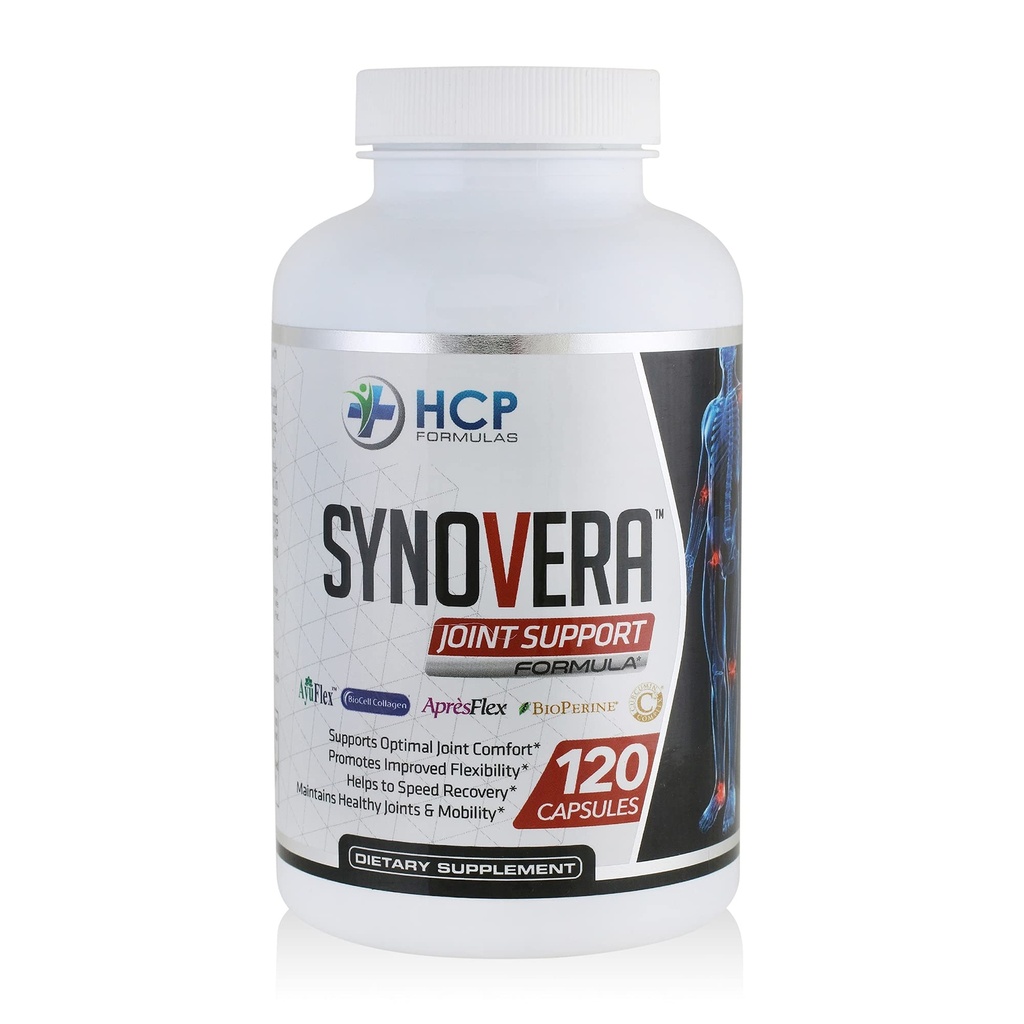 Synovera - Complex de suport comun cu extract Turmeric & Colagen - Mobilitate și flexibilitate - Articulații sănătoase, Tendon, Ligament și țesut sinovial - Supliment alimentar - 120 Capace